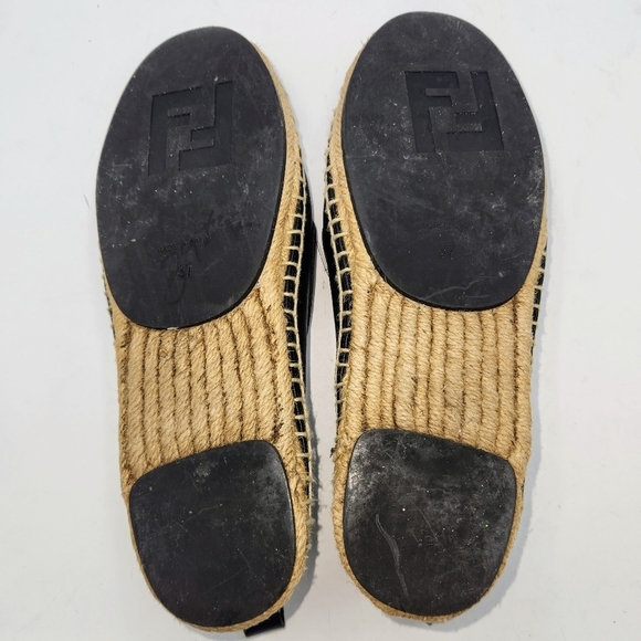 Fendi Leather Black Croc Embossed Cap Toe Junia Espadrilles Flats Size 37 - Picture 4 of 15